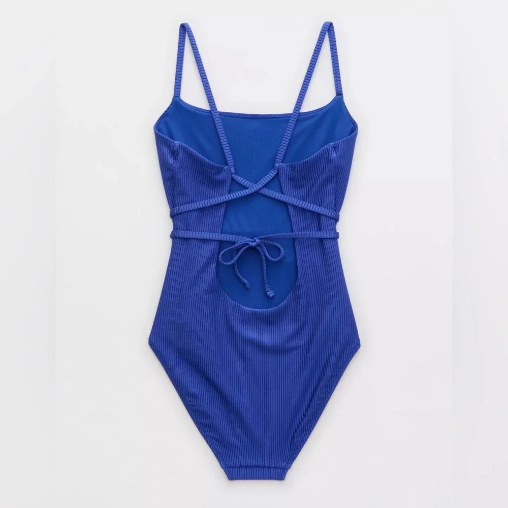 NWT Aerie Shine Rib Strappy Scoop Full Coverage One Piece - Picture 3 of 5